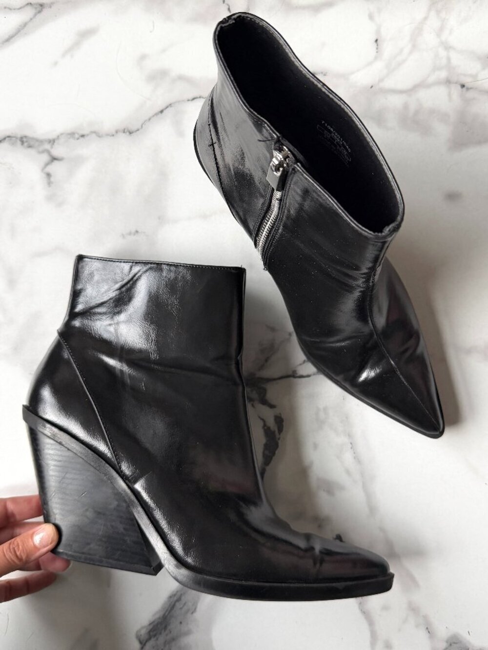ZARA Black Leather Western Pointed Toe Edgy Ankle Booties Size 41 - Picture 2 of 9